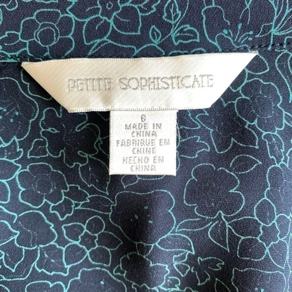 Women Shirt PETITE SOPHISTICATE Black Green Silk Blouse Short Sleeve Button Top - Picture 5 of 6